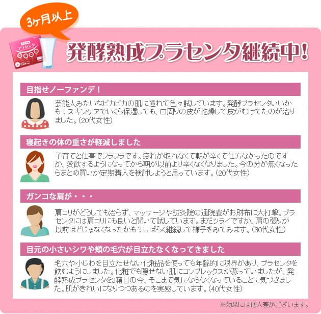 発酵熟成プラセンタ継続中!皆様のお声